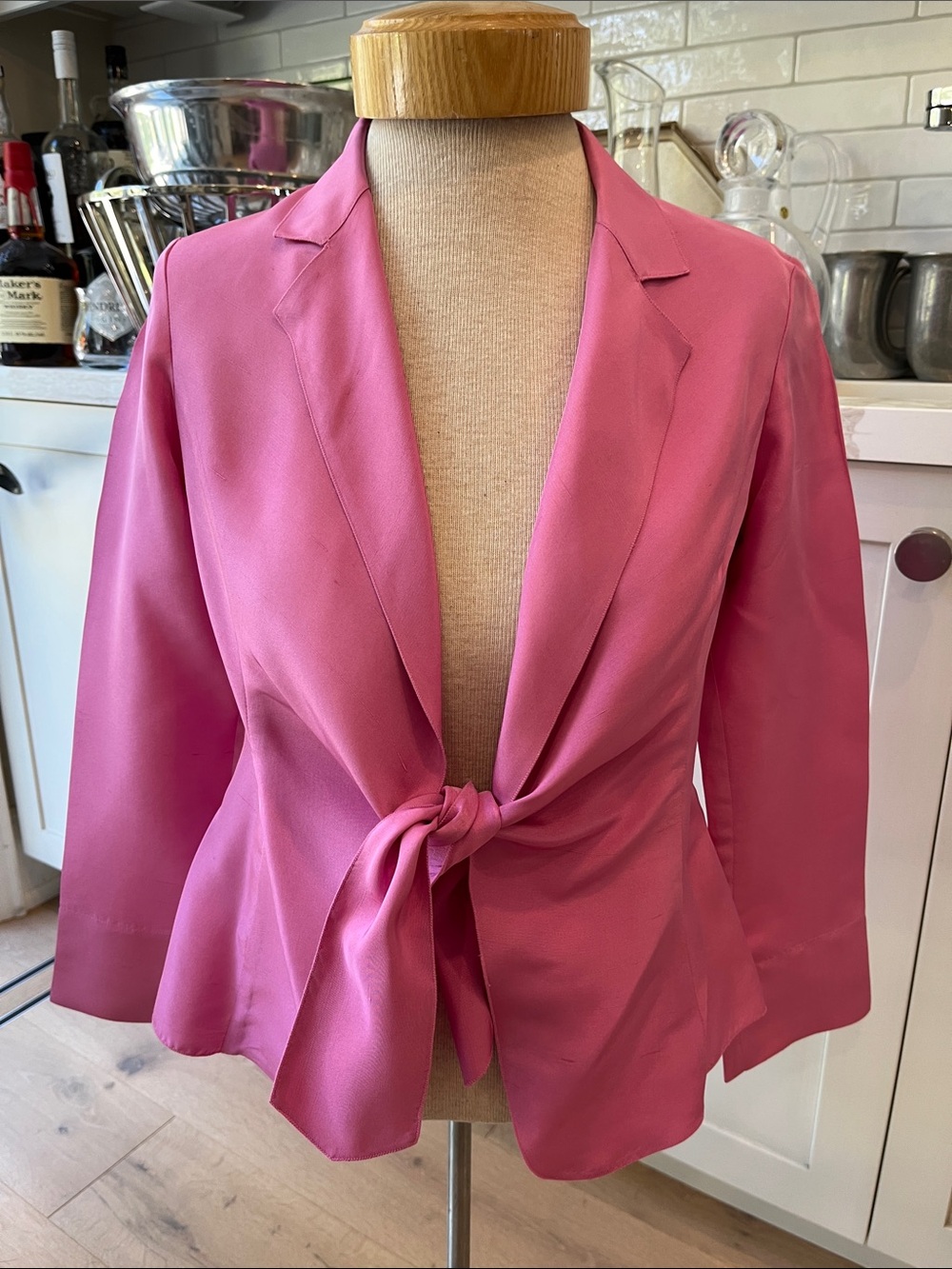 Gerard Darel 100% Silk Pink Tie-Front Women's Blazer Jacket made in France 🇫🇷